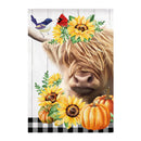 Sunflower Highland Cow Suede House Flag