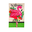 Floral Flamingo Welcome Applique House Flag