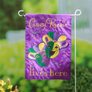Mardi Gras Crazy Krewe Lives Here Applique Garden Flag