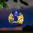 Blue Coastal Bird Feeder, Solar Art Glass Sky Swirl Feeder, 8"