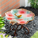 What She Shed Birdbath, Metal Sculpted Edge Bird Bath, Butterfly & Flowers, 17"