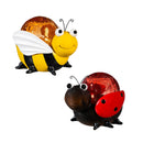Pollinator Garden Statue, LED Resin Ladybug & Bee With Orb, 6"H