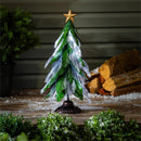 Shades of Green Garden Statue, Metal Fiber Optic LED Statue, Evergreen Tree, 23"H