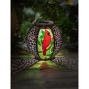 8" Solar Hanging Round Lantern with Embellished Panel Cutouts, Cardinal