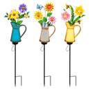 32"H Solar Garden Stake, Spring Blooms Watering Can, In CDU