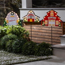Holiday Poinsettia Garden Stake, Solar Garden Stake, Holiday Barn, 36"H, Asst of 3