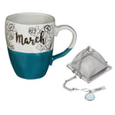 Ceramic Birthday Cup w/metallic accent, Tea Charm, and box, 16 OZ., March,3amh6837c