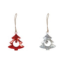 Galvanized Metal Tree Ornament with Bell, Red/Gray, 2 Asst,3otm262