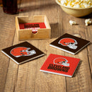 Cleveland Browns Ceramic Coasters Set, 4pcs with Wood Caddy