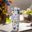 Cottage Garden Tumbler Stainless-Steel Canyon Cup w/ Straw, Butterfly Moments, 40oz, Gift Box