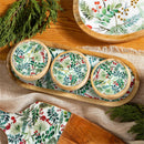 VivaStyle Poinsettia Bliss, 3-Section Wood Server with Bowls, Festive Foliage, 13"L