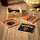 San Francisco Giants Ceramic Coasters Set, 4pcs with Wood Caddy
