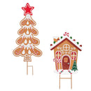 Sugar and Stripes Garden Stake, Metal, Gingerbread Cottage, 27"H, Asst of 2, CDU