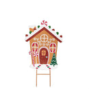 Sugar and Stripes Garden Stake, Metal, Gingerbread Cottage, 27"H, Asst of 2, CDU