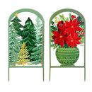 Holiday Poinsettia Garden Stake, Metal Garden Stake, Poinsettia Greenery, 29"H, Asst of 2