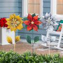 Feels Like the Holidays Garden Stake, Metal Garden Stake, Metallic Poinsettia, 21"H, Asst of 3, CDU