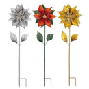 Feels Like the Holidays Garden Stake, Metal Garden Stake, Metallic Poinsettia, 21"H, Asst of 3, CDU
