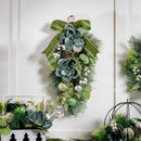 Shades of Emerald Swag Artificial with Ornaments, 25"H