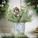 Shades of Emerald Faux Floral Table Decor Artificial Frosted Pine in a Metal Pot, 13"H