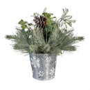 Shades of Emerald Faux Floral Table Decor Artificial Frosted Pine in a Metal Pot, 13"H