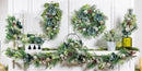 Shades of Emerald Faux Floral Table Decor Artificial Frosted Pine in a Metal Pot, 13"H