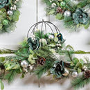 Shades of Emerald Hanging Décor Artificial with Metal Orb and Ornaments, 14"H