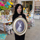 Petal & Plow Indoor Wall Decor, Wood, Rabbit Portrait in Round Gold Decorative Frame, 16" L x 19" H