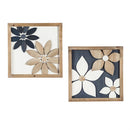 Blue and Brown Flower Wood Wall Décor, Set of 2