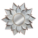 Multi Layer Flower Shape Wall Mirror with Petals in Galvanized Metal