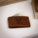 Las Vegas Raiders, Embossed 100% Genuine Tumbled Leather Passcase Bi-Fold Wallet, Brown