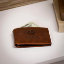 Columbus Blue Jackets, Embossed 100% Genuine Tumbled Leather Passcase Bi-Fold Wallet, Brown