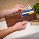 University of North Carolina, Embossed 100% Genuine Tumbled Leather Passcase Bi-Fold Wallet, Brown