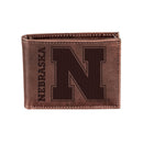 University of Nebraska, Bi-Fold Wallet, Brown, CH, 100% Genuine Leather