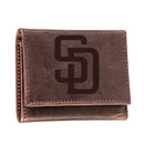 San Diego Padres Tri-Fold Wallet Brown 100% Genuine Leather