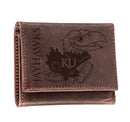 University of Kansas, Tri-Fold Wallet, Brown, CH, 100% Genuine Leather
