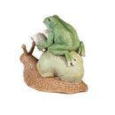 Pollinator Garden Statue, Resin Reading Frog Sitting On Snail & Turtle, 7"H