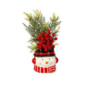Greenery and Berry Artificial with Santa and Snowman Pot, in Wooden Crate
