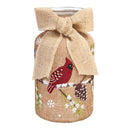 Glass Handpainted Cardinal and Branch and Pinecone LED Jar w/Burlap,8led402