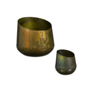 Nested Aged Brass Patina Finished Planter with Asymmetrical Top, Set of 2