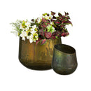Nested Aged Brass Patina Finished Planter with Asymmetrical Top, Set of 2