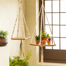 VivaStyle Plant Stand, Macrame & Wood, Hanging Plant Stand, 32" H, Set of 2