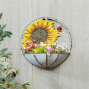 Round Metal Wall Planter with Icon, Sunflower