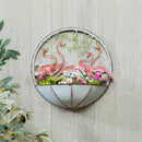 Round Metal Wall Planter with Icon, Flamingos
