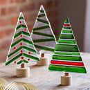 Glass Holiday Tree Tabletop Decor with Wooden Base, 3 Assorted