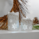 Season to Sparkle LED Table Decor Ceramic Candle with Snowflake Cut-Outs, Set of 2