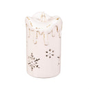 Season to Sparkle LED Table Decor Ceramic Candle with Snowflake Cut-Outs, Set of 2
