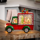 Sugar & Stripes Bright LED Table Decor Santa and Mrs. Claus in Truck Plastic Water Lantern, 9.5"L