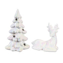 Season to Sparkle LED Table Décor Ceramic Iridescent Tree with Star Cut Outs, Set of 2