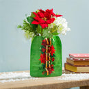 Holiday Poinsettia LED Table Decor PVC Vase with Floating Flickering Candle, 6.5"H