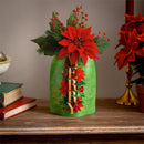 Holiday Poinsettia LED Table Decor PVC Vase with Floating Flickering Candle, 6.5"H